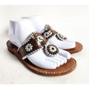 Jack‎ Rogers Navajo Metallic Bronze/ Silver Thong Flat Leather Sandals Size 7